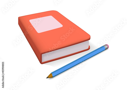realistic book and pencil