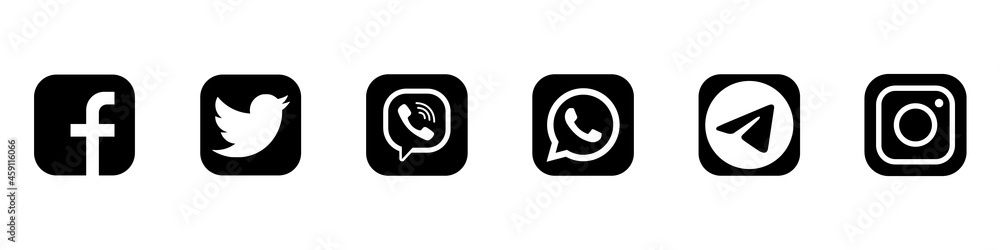 Black icon set of popular social apps with rounded corners. Social ...