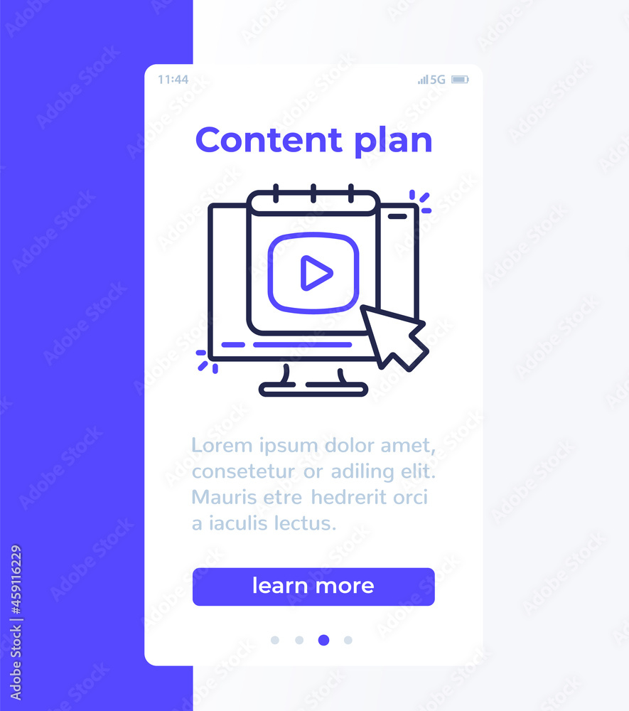 content plan mobile banner with line icon, video and calendar on screen content plan mobile banner with line icon, video and calendar on screen