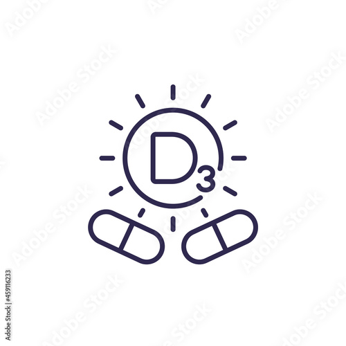 d3 vitamin pills line icon on white