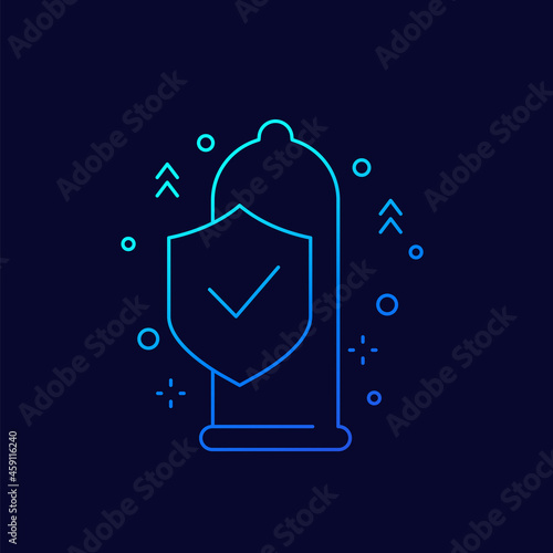 condom line icon with a shield