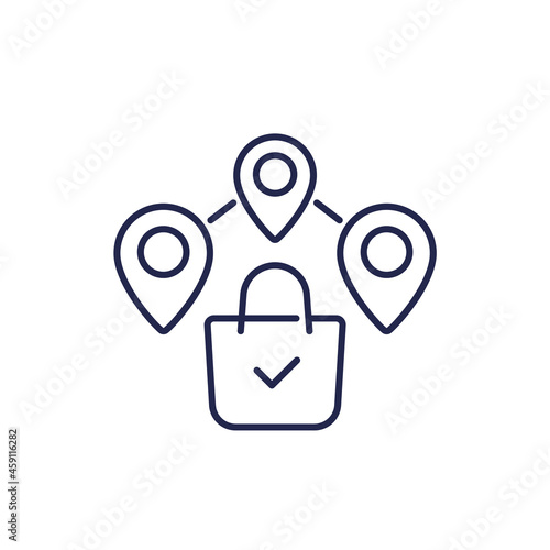 grocery delivery line icon with a shopping bag
