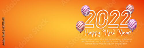 happy new year 2022 origami paper cut banner template with blank space 3d Editable text effect on orange background