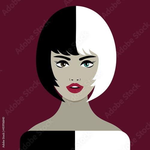 Portrait of beautiful girl with white and black hair