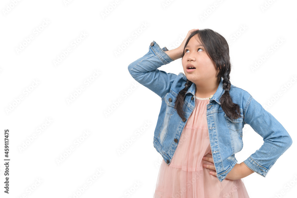 girl wearing a denim jacket feel bored isolated on white girl wearing a denim jacket feel bored isolated on white