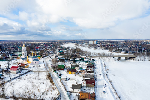 Aerial view of Church of the Ascension of the Lord in the city Kimry  Tver region  Russia