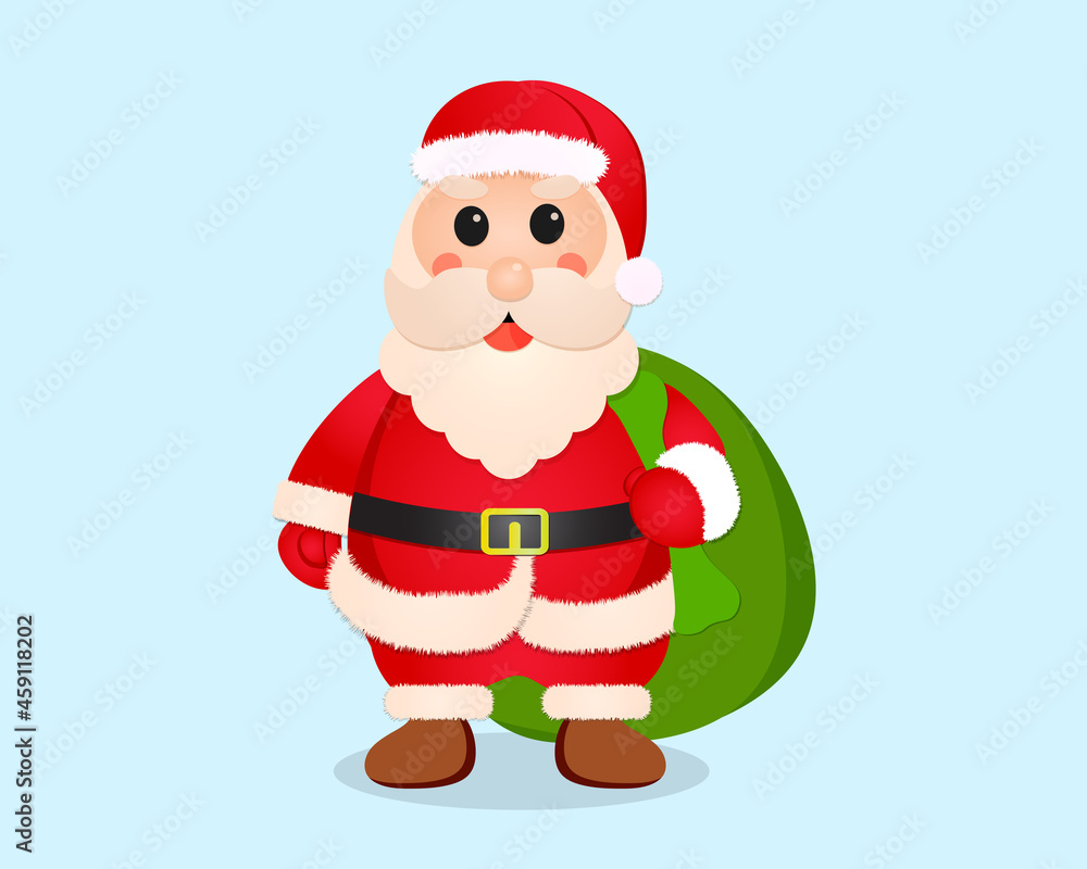 Obraz premium Santa Claus cartoon character with green bag of gifts