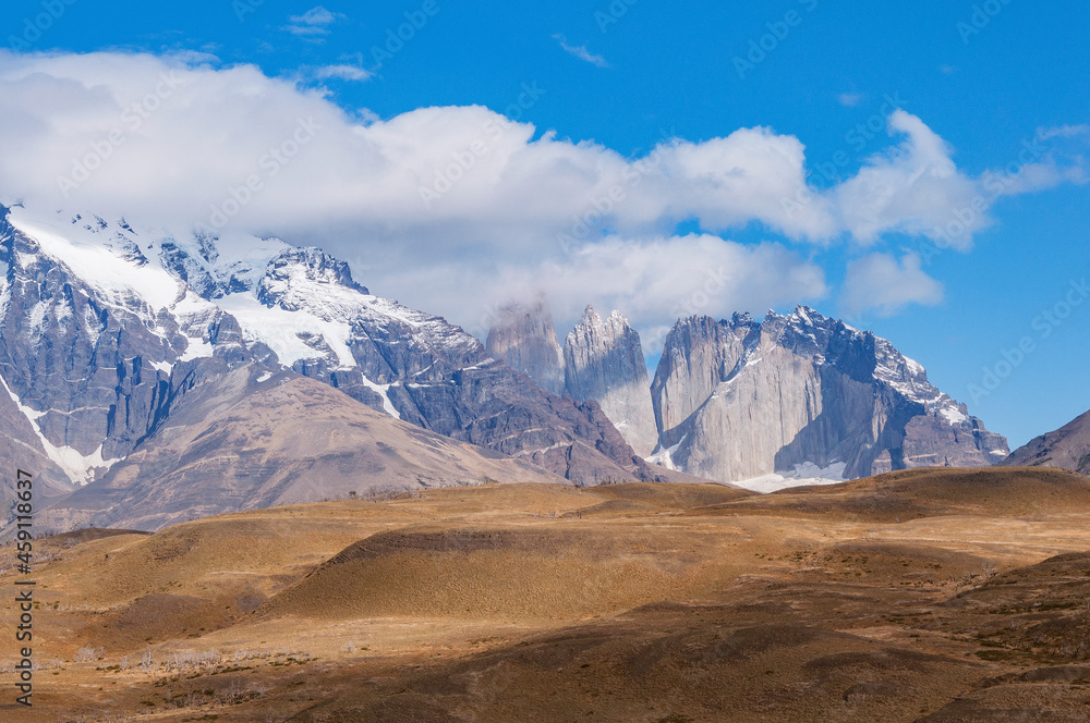 Morning view of Torres mountains. Torres del Paine national park. Chile.