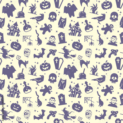 Seamless vector pattern with traditional Halloween symbols
