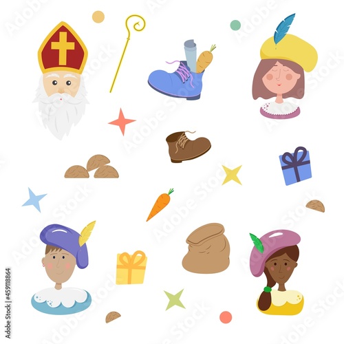 Obraz na płótnie Set of Dutch holiday Sinterklaas characters and items