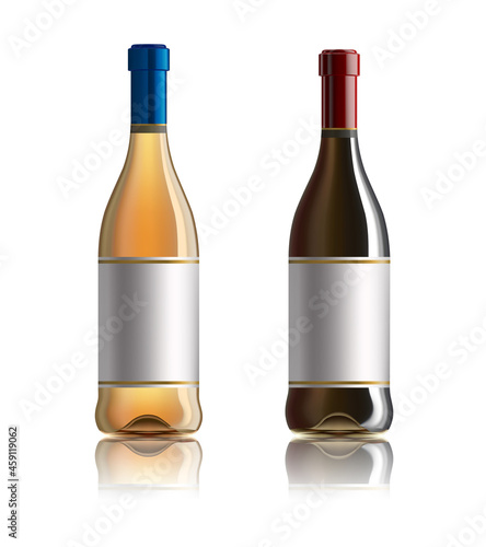 Red wine bottle. Set of white, rose, and red wine bottles. isolated on white background.