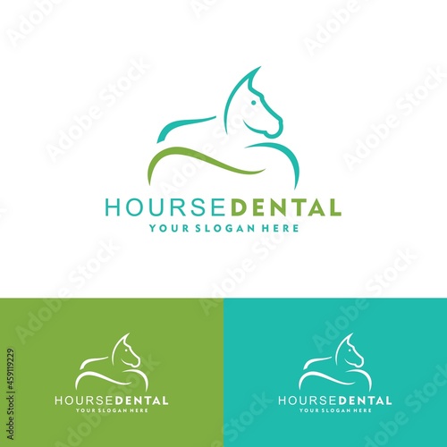 Animal Pet Dental Care with Horse logo vector icon illustration design