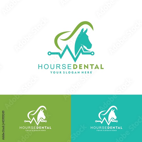 Animal Pet Dental Care with Horse logo vector icon illustration design