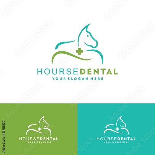 Animal Pet Dental Care with Horse logo vector icon illustration design