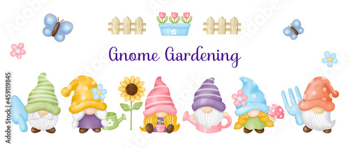 Watercolor Gnome garden, Digital painting