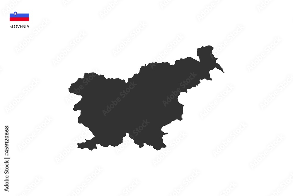 Slovenia black shadow map vector on white background and country flag icon left corner.