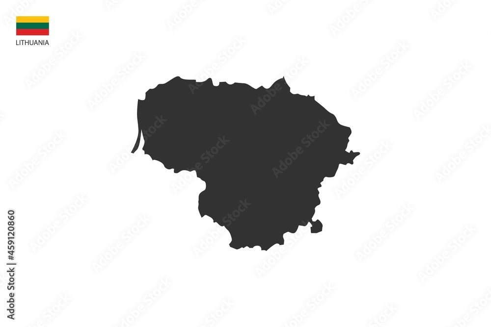 Lithuania black shadow map vector on white background and country flag icon left corner.