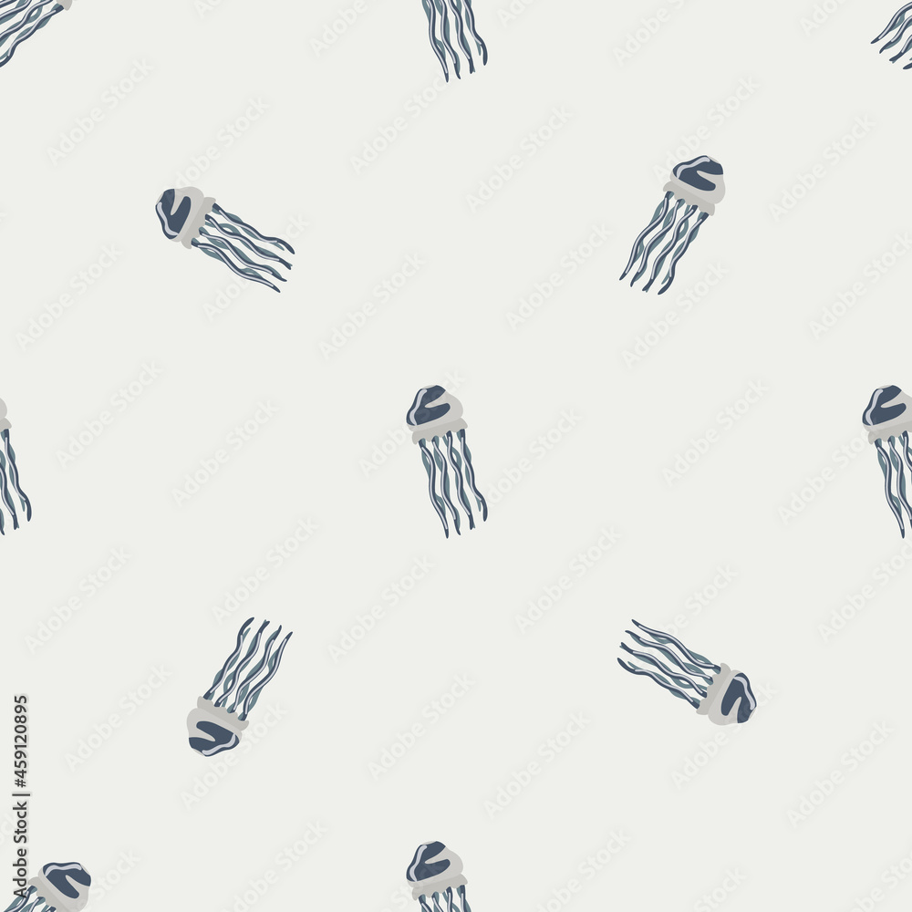 Naklejka premium Seamless pattern jellyfish on light gray background. Minimalist ornament with sea animals