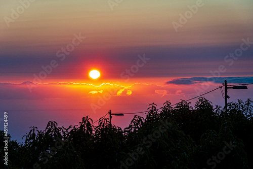 beautiful sunset from a high point in la palma island, canary islands, spain