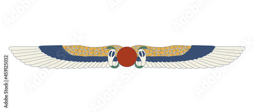 Egypt sun disk with wings. Egypt ornamental wings and snake composition, ornamental element of Ancient Egypt.