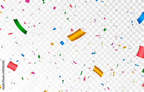 Vector confetti png. Multicolored confetti falls from the sky. confetti, serpentine, tinsel on a transparent background. Holiday, birthday.
