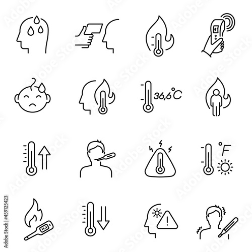 Monochrome simple temperature body icon set vector illustration measuring checking heat