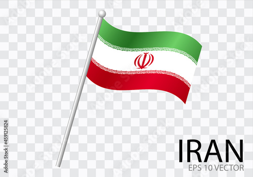 Flag of IRAN with flag pole waving in wind.Vector illustration