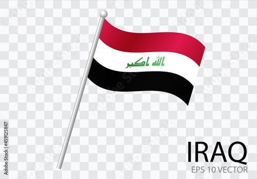 Flag of IRAQ with flag pole waving in wind.Vector illustration