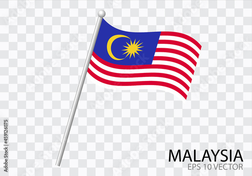 Flag of MALAYSIA with flag pole waving in wind.Vector illustration