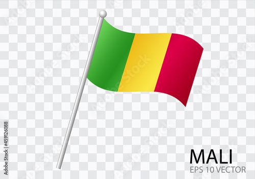 Flag of MALI with flag pole waving in wind.Vector illustration