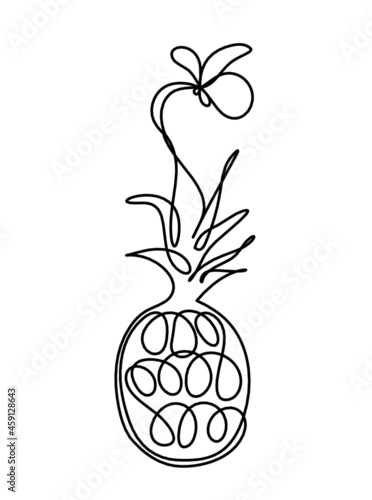 Drawing line pineapple on the white background. Vector