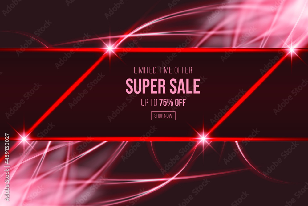 Red super sale discount banner with shiny glow effect for advertisement business. can use for poster, business banner, flyer, advertisement, brochure, catalog, web, site, website, presentation Red super sale discount banner with shiny glow effect for advertisement business. can use for poster, business banner, flyer, advertisement, brochure, catalog, web, site, website, presentation
