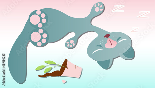 gray cat relax leisure rest sleep laziness flowers shelf tail stickers happy smile emotions