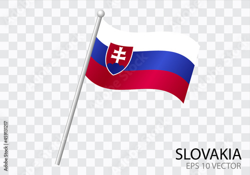 Flag of SLOVAKIA with flag pole waving in wind.Vector illustration