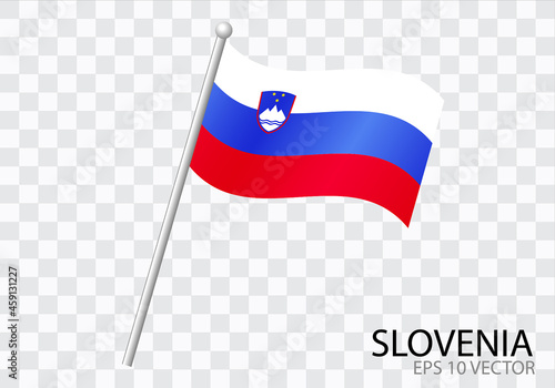 Flag of SLOVENIA with flag pole waving in wind.Vector illustration