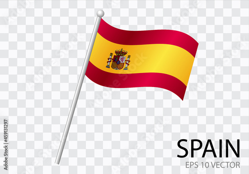 Flag of SPAIN with flag pole waving in wind.Vector illustration