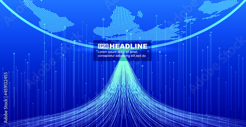 The upward extension of lines and digital earth implies globalization and international technology background.