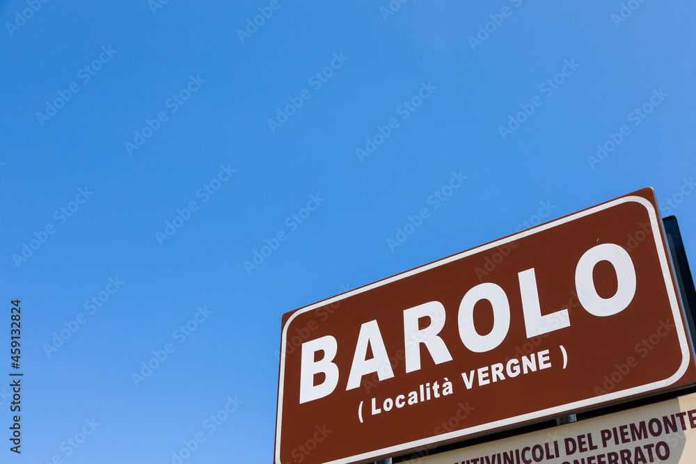 Barolo village road sign, Unesco site, Italy Barolo village road sign, Unesco site, Italy