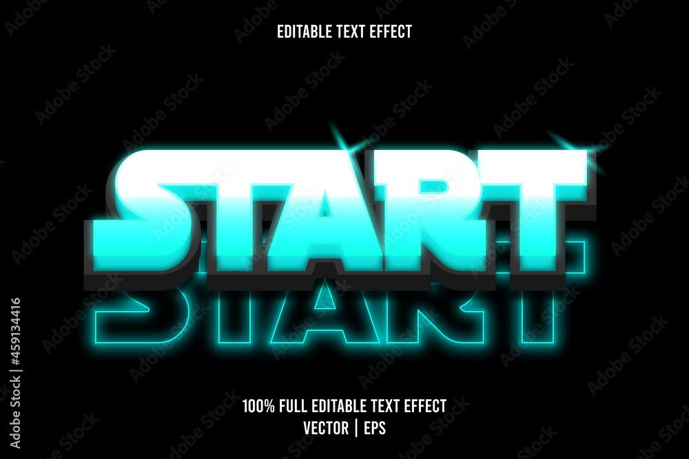 Start editable text effect neon style cyan color