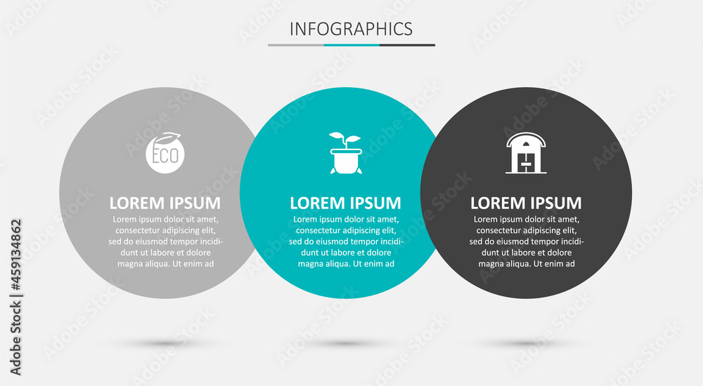 Fototapeta premium Set Plant in pot, Eco healthy food and Farm house. Business infographic template. Vector