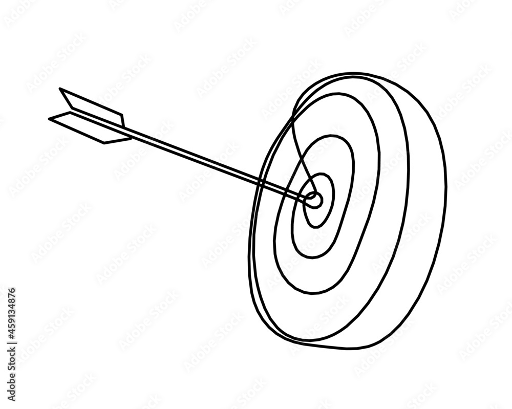 Abstract arrow on target circle as continuous line drawing on white background. Vector Abstract arrow on target circle as continuous line drawing on white background. Vector