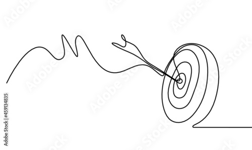 Abstract arrow on target circle as continuous line drawing on white background. Vector