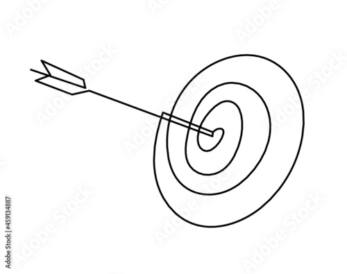 Abstract arrow on target circle as continuous line drawing on white background. Vector