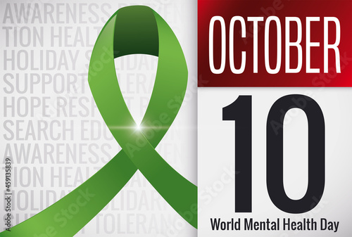 Calendar with Ribbon and Precepts for World Mental Health Day, Vector Illustration