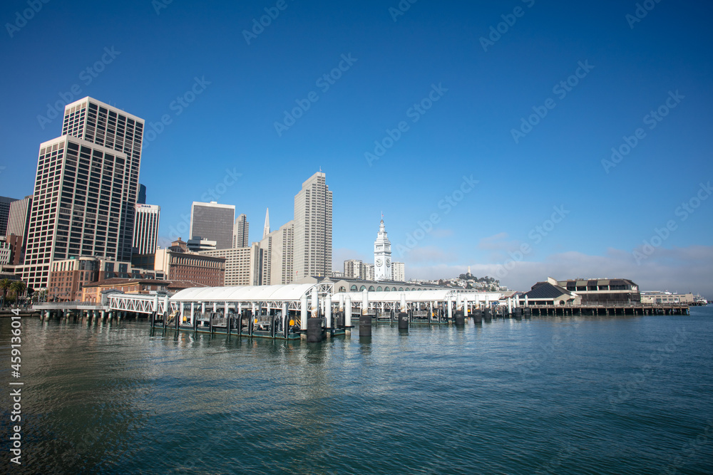 The San Francisco, California, Skyline form the Public Fishing Pier with Skyscrapers and Cityscape and the Cruise Dock in the Foreground