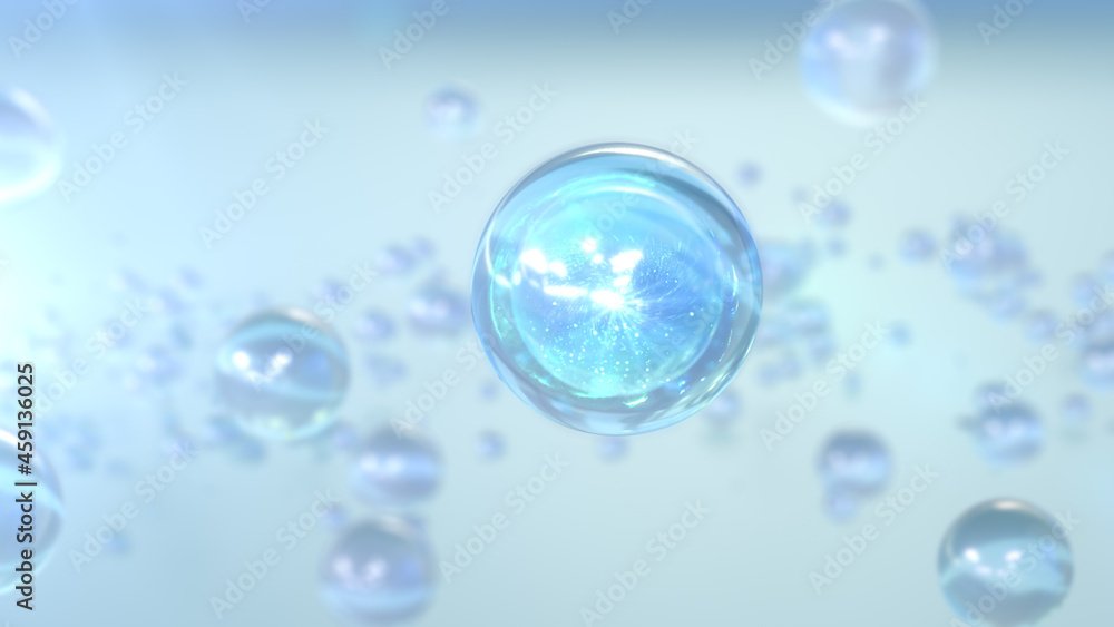 3D rendering Cosmetics Serum bubbles on defocus background. Collagen bubbles Design. Moisturizing Cream and Serum Concept.