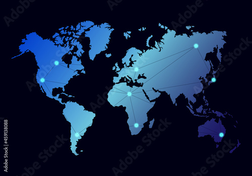 Hi-tech style world map illustration. Simple vector illustration. Cyberpunk