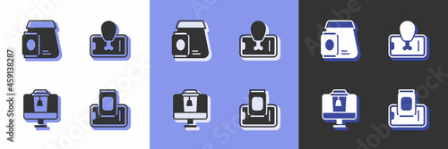 Set Food ordering on mobile, Online food, and icon. Vector