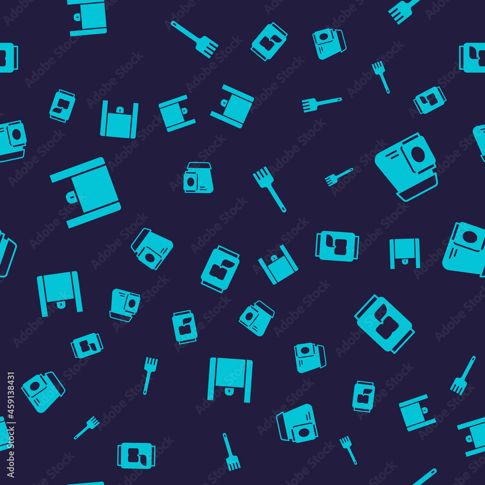 Set Online ordering food, Fork and Soda can on seamless pattern. Vector