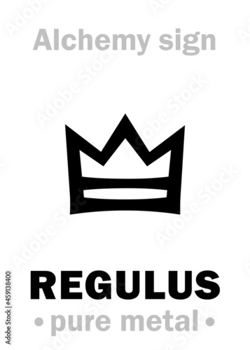 Alchemy Alphabet: REGULUS (Latin “kinglet, small king”) — pure form of metal refined from ore, end-product of metallic ore smelting (as opposed to impure ore). Also oft.refers to: Regulus of Antimony.